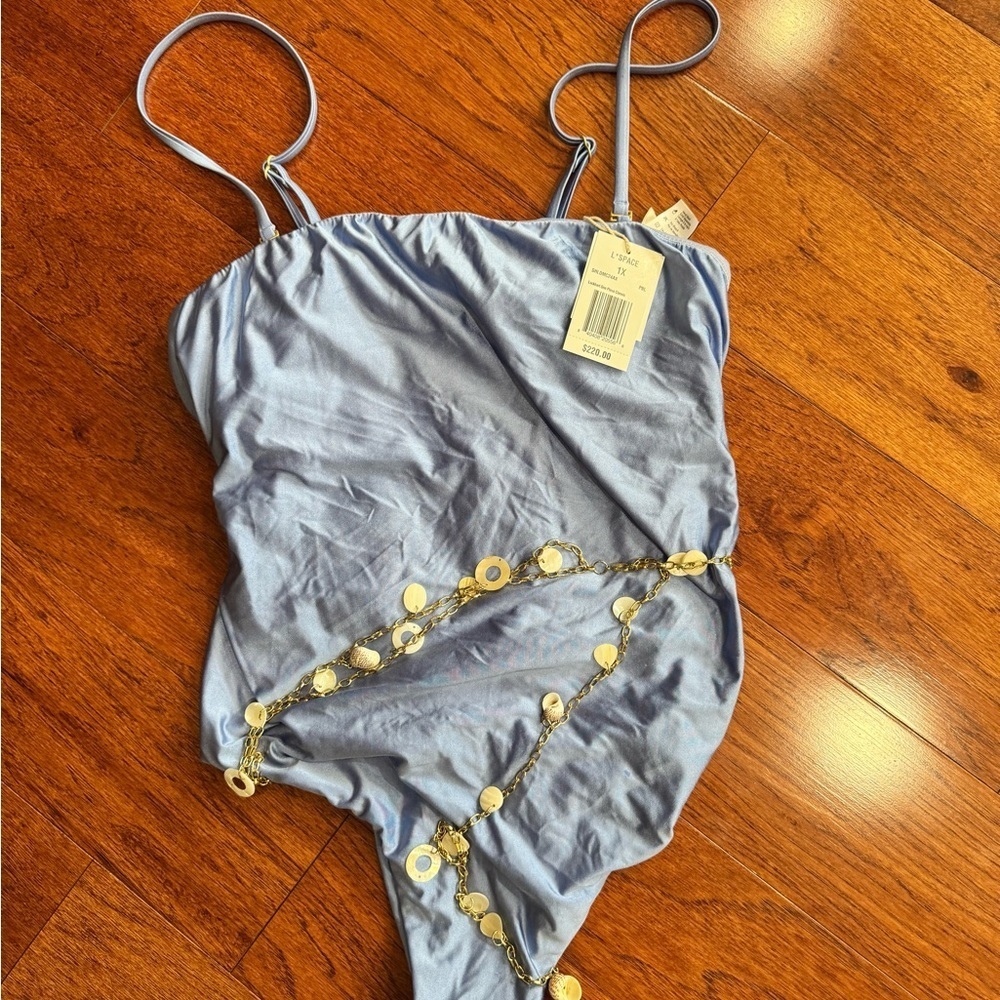 L Space Blue Swimsuit with Gold Chain and Shell Accents NWT Size 1X